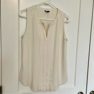 Ivory notch-neck pleated tuxedo front Ann Taylor blouse